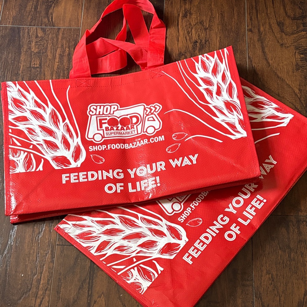 2 Food Bazaar Red Reusable Grocery Tote Bag (Bundle of 2 bags)
